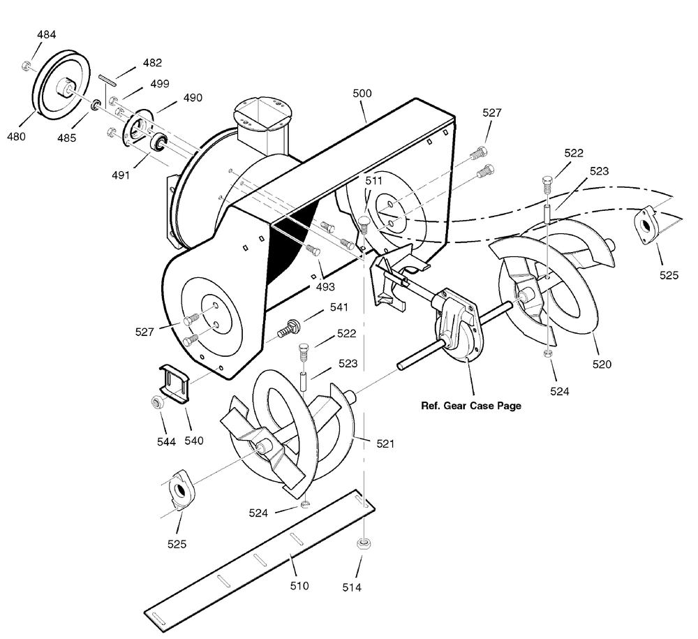 Auger Housing Diagram and Parts List for 1695375-6271500X43 2007 Briggs and Stratton Snow Blower